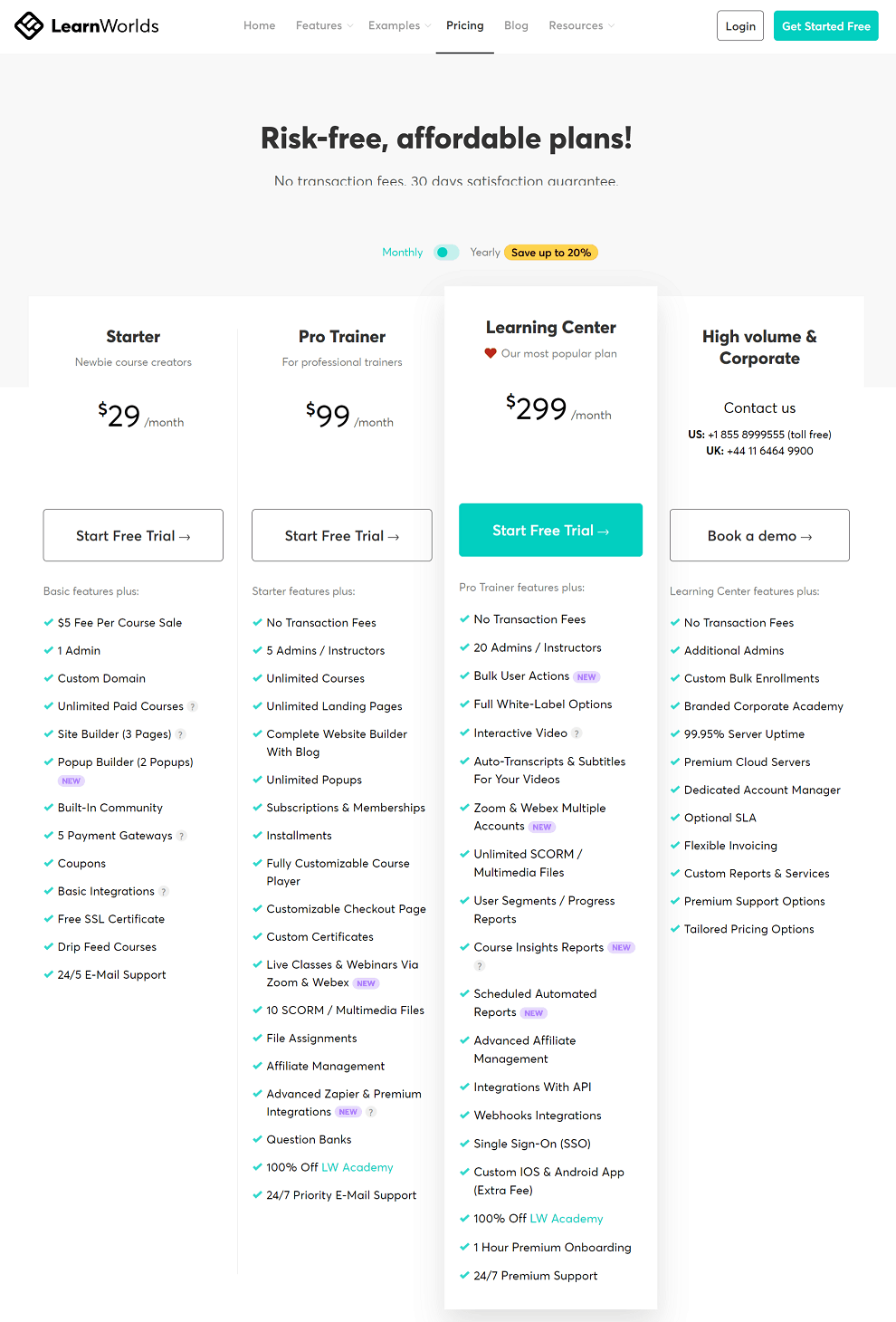 LearnWorlds pricing plans
